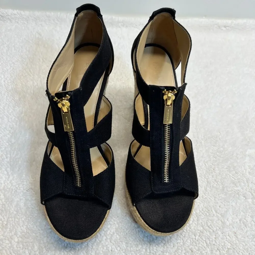 Michael Kors Womens Sandals Damita Wedge Zip Black Size 10M